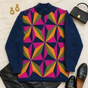 Vintage Richard Angora Wool Beaded Geometric Sweater L